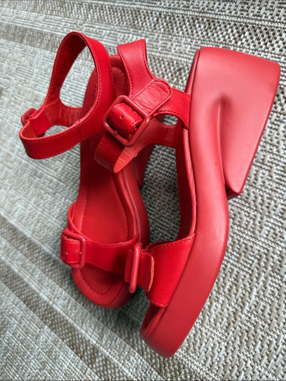 CAMPER: Women Red Buckle Wedge Sandals - Comfortable Summer Shoes